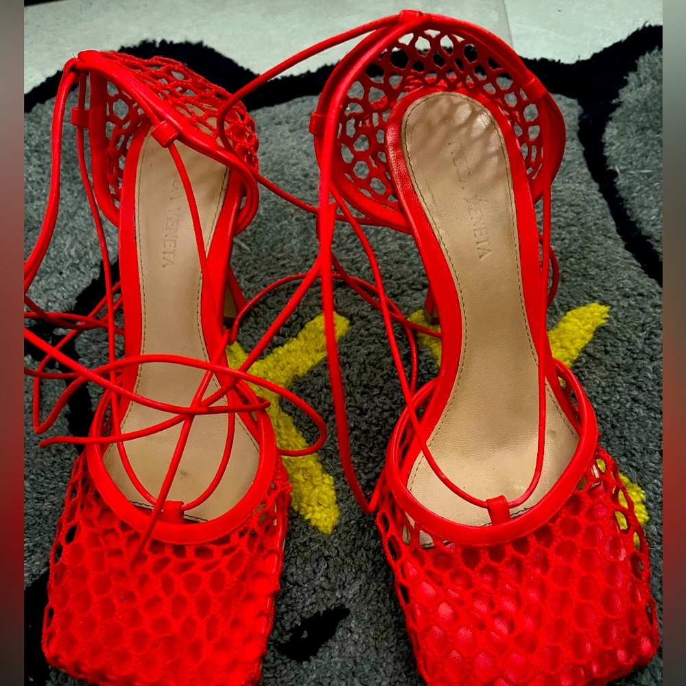 Red Bottega Veneta Tie up heels on sale